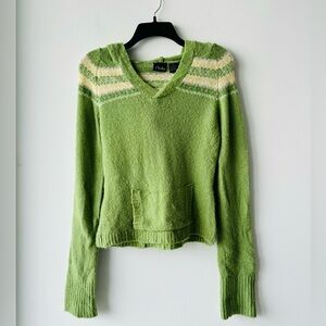 VTG Chesley Sweater Pullover Hooded Green Fuzzy Knit Women S 90s Y2K Grunge Boho